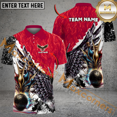 Maxcorners Wing Pattern Ball And Pins Digital BowlingJersey Multicolor Customized Name, Team Name 3D Polo Shirt