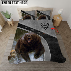 Maxcorners Custom Name Hunting Bear Leather Pattern Bedding Set 3D All Over Printed (2 Colors)
