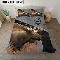 Maxcorners Custom Name Hunting Moose Leather Pattern Bedding Set 3D All Over Printed (2 Colors)