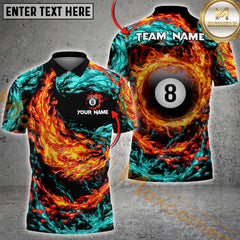 Maxcorners Billaird Yin Yang Firestorm 8 Ball Multicolor Customized Name, Team Name 3D Shirt