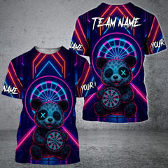 Maxcorners Darts Bear Neon Personalized Name 3D Unisex Shirt