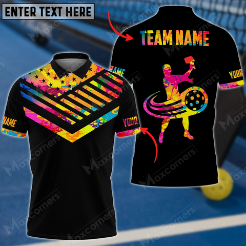 Maxcorners Pickleball Colorful Personalized Name, Team Name 3D Unisex Shirt