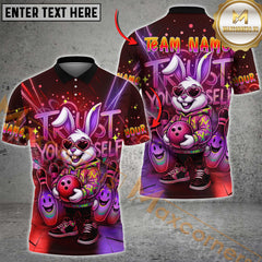 Maxcorners Trust Yourself Bowling Bunny Neon Style Multicolor Customized Name, Team Name 3D Shirts
