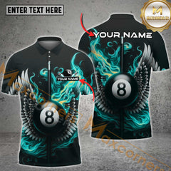 Maxcorners Billiard Flaming Wings 8-Ball Multicolor Customized Name, Team Name 3D Shirt