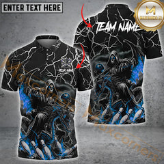Maxcorners Bowling Skull Reaper Multicolor Options Personalized Name, Team Name 3D Shirt