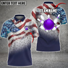 Maxcorners Ball And Pins American Flag Bowling Jersey Multicolor Option Customized Name, Team Name 3D Polo Shirt