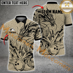 Maxcorners Majestic Dragon Strike Dot Pattern Bowling Jersey Multicolor Options Personalized Name, Team Name 3D Shirt