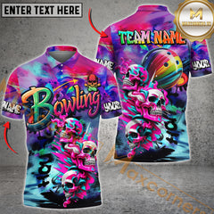 Maxcorners Bowling Skull Neon Graffiti Personalized Name, Team Name 3D Shirt