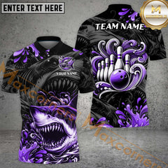 Maxcorners Bowling Angry Shark Multicolor Options Personalized Name, Team Name 3D Shirt