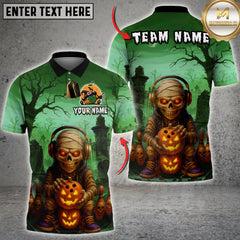 Maxcorners Bowling Skull Halloween Pattern Multicolor Customized Name, Team Name 3D Shirts