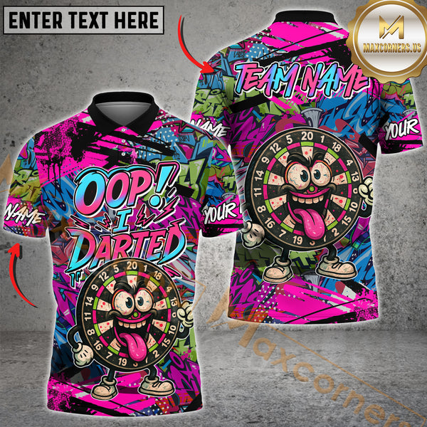 Maxcorners Darts Funny Graffiti Oop! I Darted Multicolor Customized Name, Team Name 3D Polo Shirt