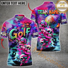 Maxcorners Golf Skull Neon Graffiti Personalized Name, Team Name 3D Shirt