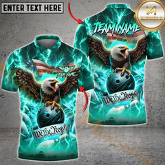 Maxcorners Bowling Freedom Flight Eagle US Flag Multicolor Option Customized Name, Team Name 3D Polo Shirt