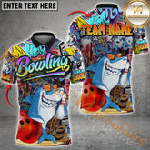 Maxcorners Graffiti-Style Shark Bowling Jersey Personalized Name, Team Name 3D Shirt