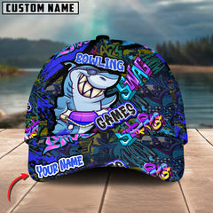Maxcorners Bowling Funny Shark Graffiti Multicolor Personalized Name 3D Cap