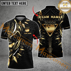 Maxcorners King Crown Golden Pattern Bowling Jersey Multicolor Options Personalized Name, Team Name 3D Shirt