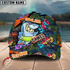 Maxcorners Bowling Funny Shark Graffiti Multicolor Personalized Name 3D Cap