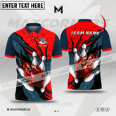 Maxcorners Bowling & Pins Abstract Grunge Sport Jersey Multicolor Option Customized Name, Team Name 3D Polo Shirt (4 Colors) 03