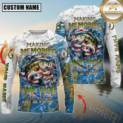 Maxcorners Bass Fishing Patriotic Splash “Making Memories One Fish At A Time” Personalized Name, Team Name Long Sleeve Shirt