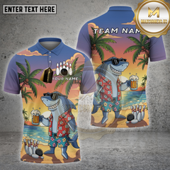 Maxcorners Bowling Shirt Beach Shark Hawaiian Beer Cartoon Personalized Name, Team Name Unisex 3D Shirt