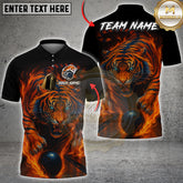 Maxcorners Bowling Shirt Fiery Tiger Bowling Ball Flames Multicolor Options Personalized Name, Team Name 3D Shirt (4 Colors)