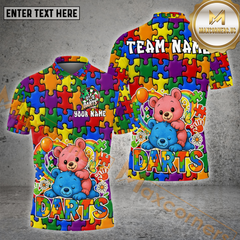 Maxcorners Darts Shirt – Autism Puzzle Bears Design Personalized Name, Team Name 3D Shirt