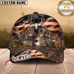 Maxcorners American Flag Deer Hunting Camo Multicolor Options Personalized Name 3D Cap