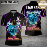 Maxcorners Bowling Shirt Neon Ball Character Rolling Dreams Multicolor Options Personalized Name, Team Name 3D Shirt (4 Colors)