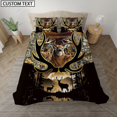 Maxcorners Custom Name Deer Hunting Brown Camo Couple Sunset Pattern Bedding Set 3D All Over Printed