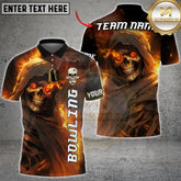 Maxcorners Bowling Shirt Flaming Skull Fire Reaper Multicolor Options Personalized Name, Team Name 3D Shirt (4 Colors)