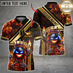 Custom Bowling Shirt with Crown Bowling Ball Design โ Flame Bowling Pin, Unisex 3D Jersey