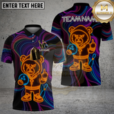 Maxcorners Bowling Neon Hoodie Bear Multicolor Options Personalized Name, Team Name 3D Shirt (4 Colors)
