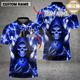 Maxcorners Bowling Shirt Lightning Grim Reaper Design Multicolor Options Personalized Name, Team Name 3D Shirt (4 Colors)