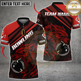 Maxcorners Bowling Shirt Red Wolf Graphic Street Art Style Multicolor Options Personalized Name, Team Name Unisex 3D Shirt (4 Colors