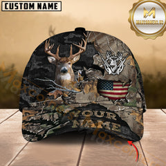 Maxcorners Deer Hunting American Flag Camo Multicolor Options Personalized Name 3D Cap