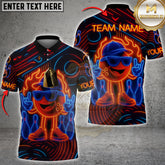 Hyperpop bowling shirt with flaming neon cartoon bowling ball, Rock n' Roll style, multicolor options, personalized name and team name, 3D unisex shirt