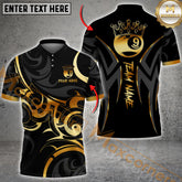 Maxcorners Billiards Shirt Gold 9 Ball Crown Tribal Swirl Design Multicolor Options Personalized Name, Team Name 3D Shirt (4 Colors)