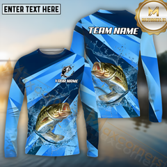 Maxcorners Bass Fishing Blue Ocean Basic Pattern Pattern Sport Jersey Personalized Name, Team Name Long Sleeve Shirt
