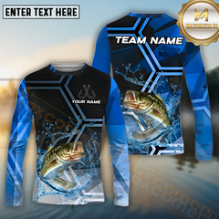 Maxcorners Bass Fishing Blue Ocean Pattern Pattern Sport Jersey Personalized Name, Team Name Long Sleeve Shirt