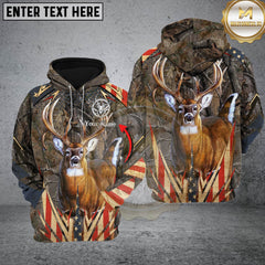 Maxcorners Deer Hunting Antler Grass Brown Camo Forest USA Flag Pattern Custom Name Shirt 3D All Over Printed Clothes