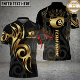 Maxcorners Billiards Shirt Golden 8 Ball Crown Tribal Pattern Multicolor Options Personalized Name, Team Name 3D Shirt (6 Colors)