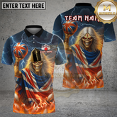 Maxcorners Bowling Skeleton Union Jack Fire Multicolor Options Personalized Name, Team Name 3D Shirt (4 Colors)