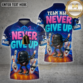 Maxcorners Bowling Shirt Never Give Up Funny Cartoon Ball Multicolor Options Personalized Name, Team Name 3D Shirt (4 Colors)