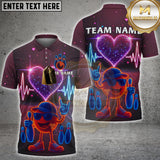 Maxcorners Bowling Shirt Neon Love Heartbeat Design Personalized Name, Team Name 3D Shirt