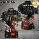 Maxcorners Bowling Shirt Bald Eagle American Flag Bowling Pins Fire Multicolor Options Personalized Name, Team Name 3D Shirt (4 Colors)