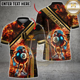 Maxcorners Billiards Shirt Cool 8 Ball Cartoon Fire Flames Golden Line Style Multicolor Options Personalized Name, Team Name Unisex 3D Shirt (4 Colors)