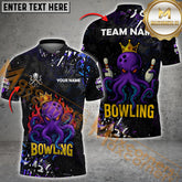 Maxcorners Bowling Shirt Royal Octopus Flame Style Multicolor Options Personalized Name, Team Name 3D Shirt (4 Colors)