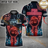 Maxcorners Bowling Shirt Neon Strike Pin Crusher Style Multicolor Options Personalized Name, Team Name 3D Shirt (4 Colors)