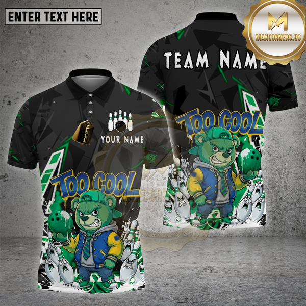 Maxcorners Bowling Shirt Too Cool Bear Cartoon Graffiti Multioptions Personalized Name, Team Name Unisex 3D Shirt