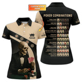 Personalized Name Skeleton Playing Poker Shirts, Funny Poker T-Shirt, Men’s Poker Polos